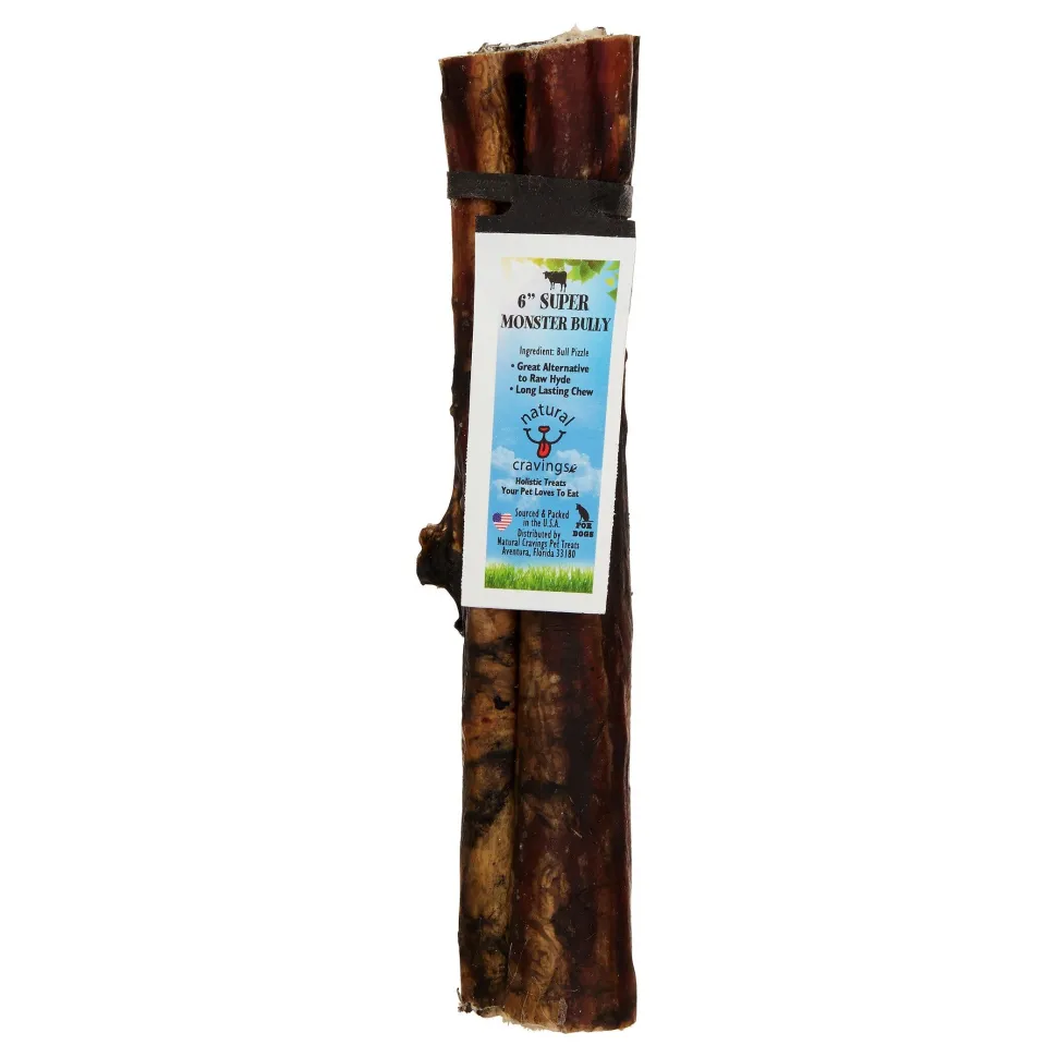 Natural Cravings USA Super Monster Beef Dog Bully Sticks Display - 6 Inch - 25 Count