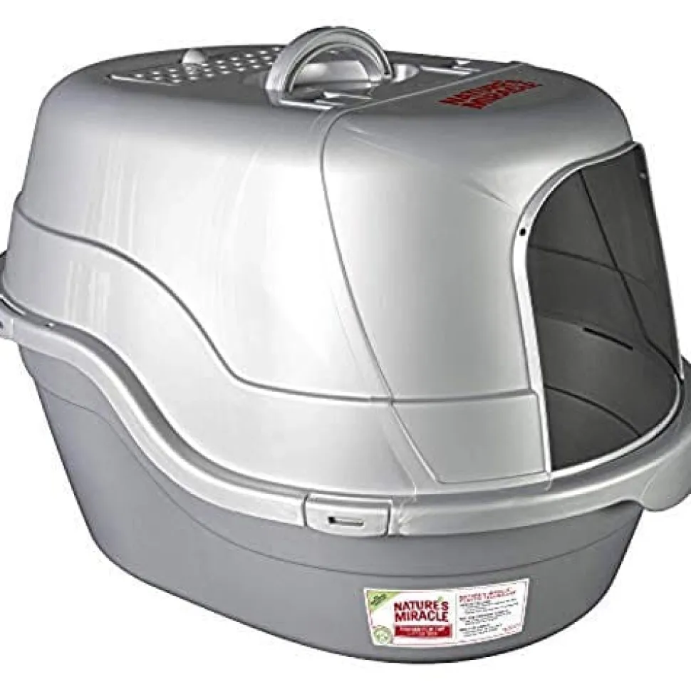Nature's Mircale Oval Hooded Cat Litter Box - Silver - 25 X 19 X 12 In