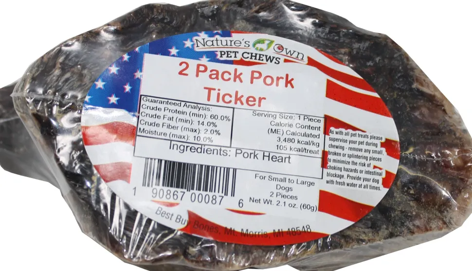 Nature's Own USA King Oink Pork Tickers Natural Dog Chews - Pork - 2 Pack - 20 Pack