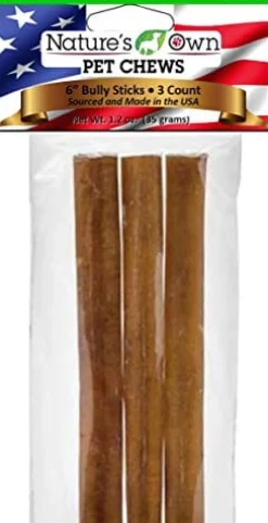 Nature's Own USA Low Odor Bully Sticks and Natural Chews - Beef - 6 In - 3 Pack