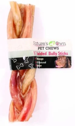Nature's Own USA Odor-Free Braided Bully Sticks and Natural Chews - Beef - 6 In - 24 Pack