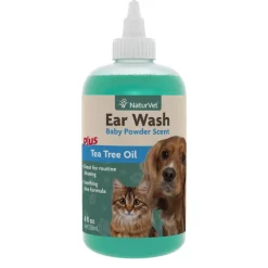 Naturvet Dog and Cat Ear Wash with Tea Tree Oil (Aloe & Baby Powder) - 8 oz Bottle