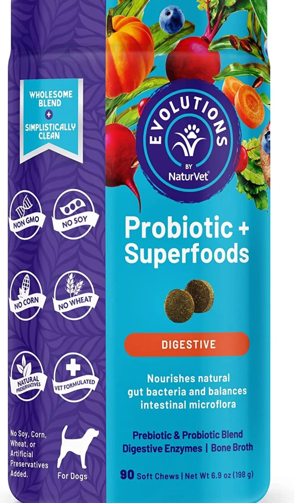 Naturvet Evolutions Probiotic + Superfoods Soft Chews Dog Supplements - 90 Count