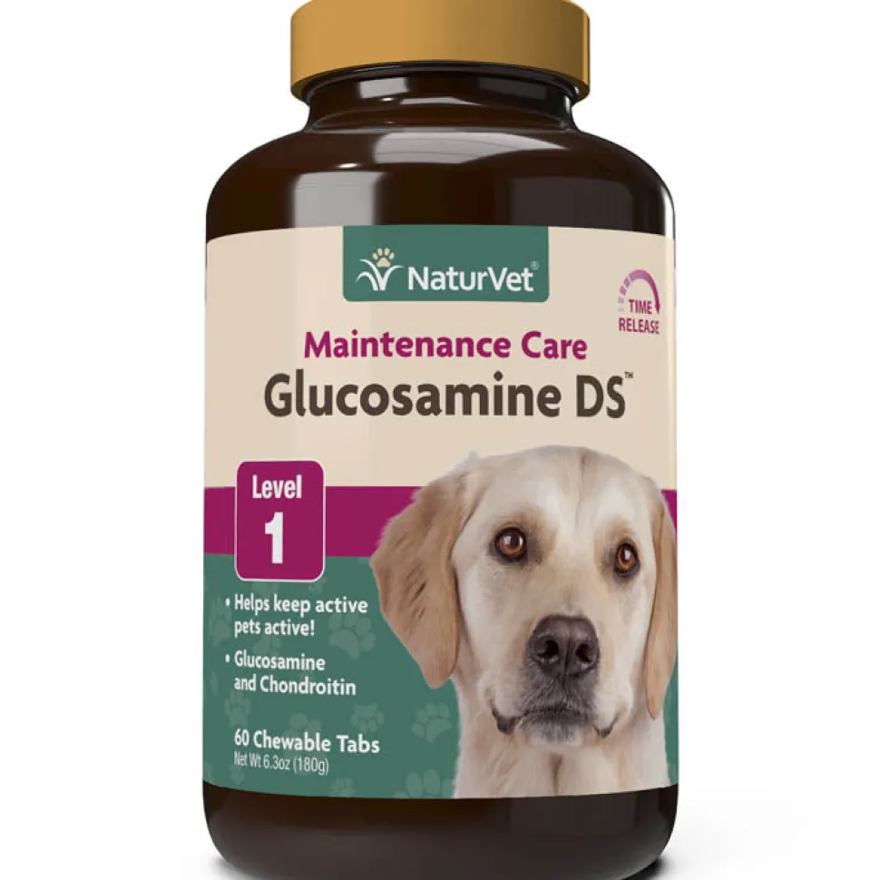 Naturvet Glucosamine DS (Double Strength) Level 1 Tablets Hip and Joint Cat and Dog Supplements - 60 ct Bottle