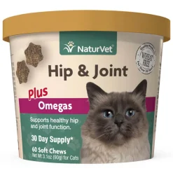 Naturvet Hip & Joint Plus Omegas Soft Chew Cat Chewy Supplements - 60 ct Cup