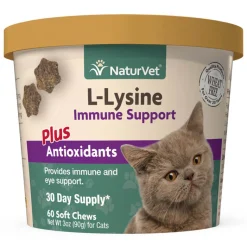 Naturvet L-Lysine Immune Support Plus Antioxidants Cat Chewy Supplements - 60 ct Cup