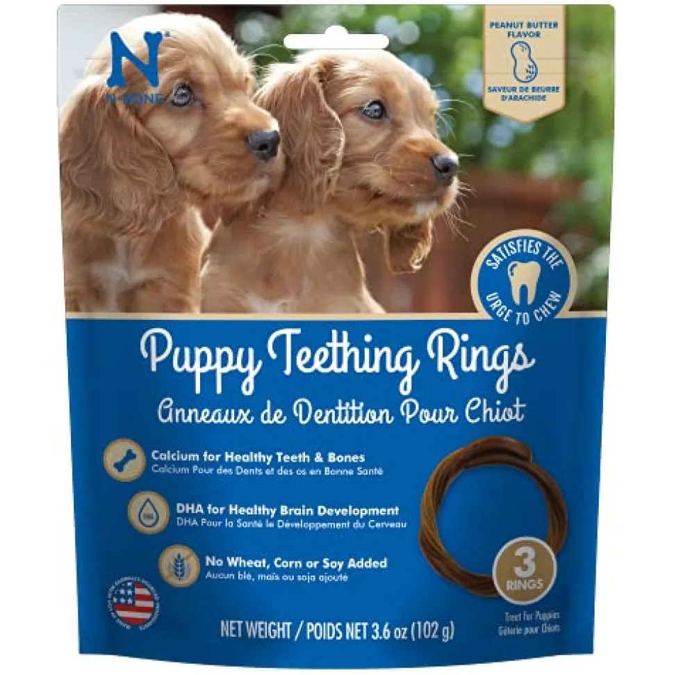 N-Bone Puppy Teething Ring Chewy Dog Treats Peanut Butter - 3 Pack