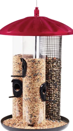 North States Crimson Triple Tube Tubed Wild Bird Feeder - Red - 6 Lbs