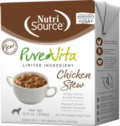 Nutrisource Pure Vita Chicken Stew Tetra Packs Wet Dog Food - 12.5 oz - Case of 12