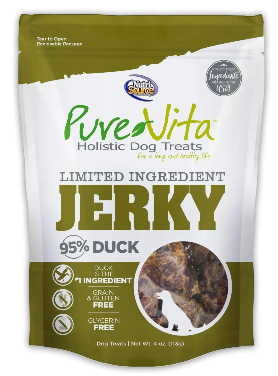 Nutrisource Pure Vita Duck Jerky Dog Treats - 4 oz