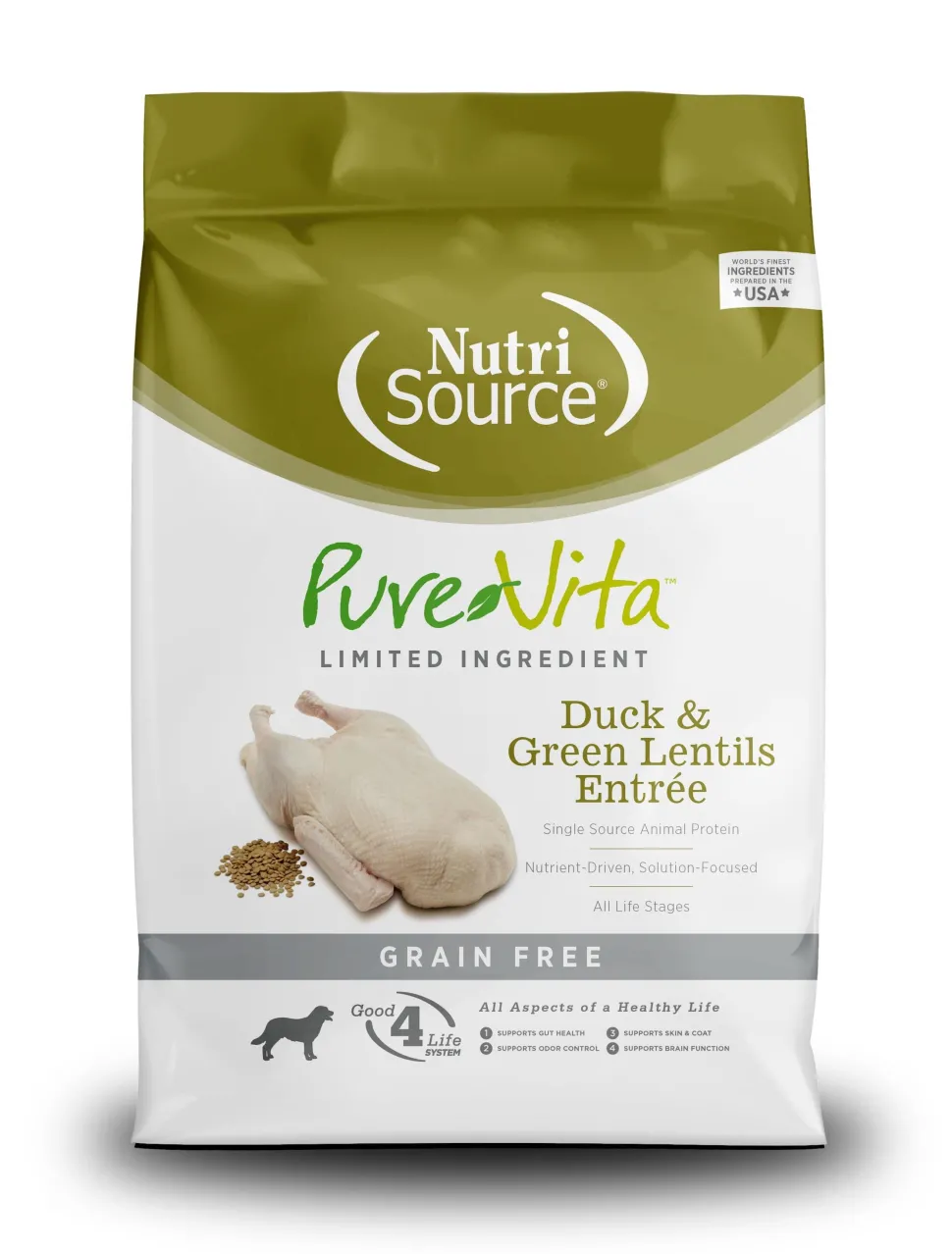 Nutrisource Pure Vita Grain Free Duck & Lentil Dry Dog Food - 15 lb Bag