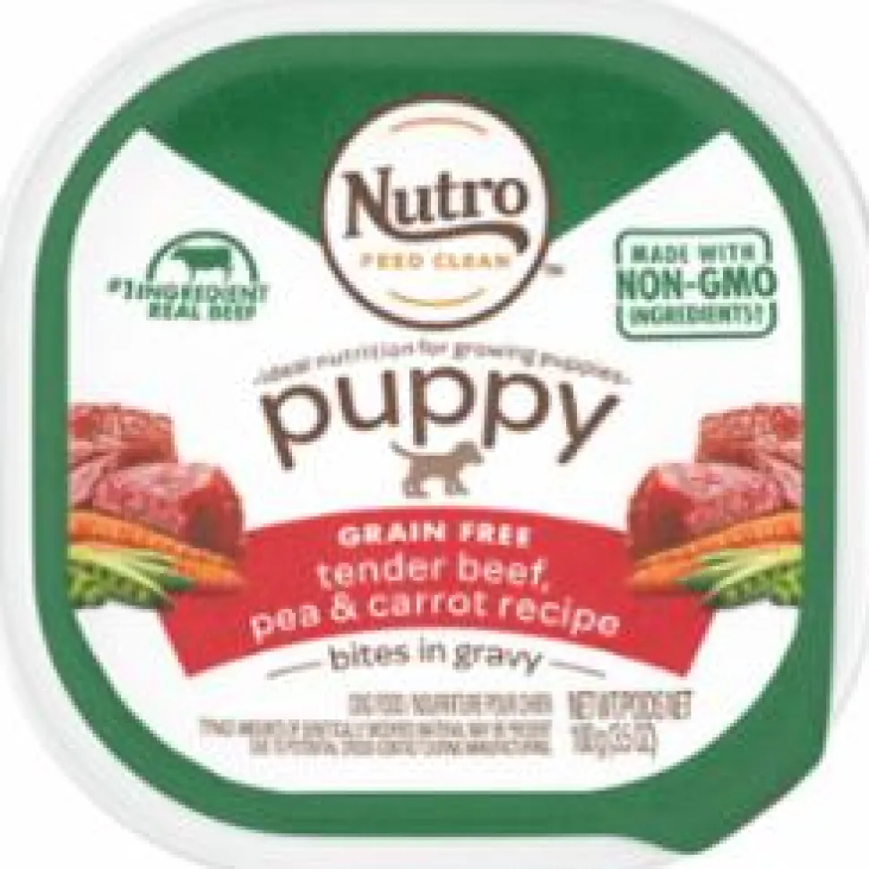 Nutro Puppy Tender Beef , Pea & Carrot Bites in Gravy Wet Dog Food Trays - 3.5 oz - Case of 24