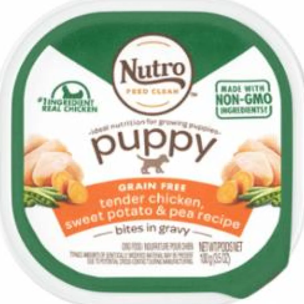 Nutro Puppy Tender Chicken, Sweet Potato & Pea Bites in Gravy Wet Dog Food Trays - 3.5 oz - Case of 24