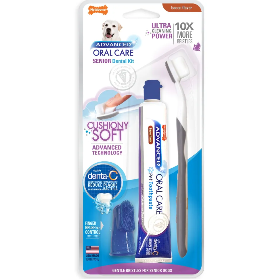 Nylabone Advanced Oral Care Senior Dog Dental Kit with Cushiony Soft-Bristle Toothbrush Senior - 3 Count