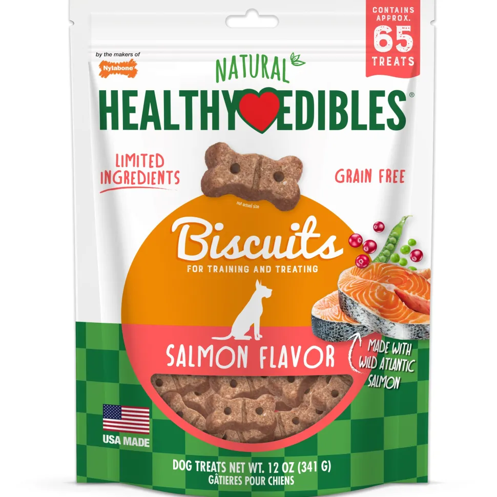 Nylabone Healthy Edibles Biscuits Grain Free Dog Treats Salmon - 12 Oz