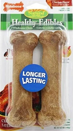 Nylabone Healthy Edibles Natural Chew Dog Biscuits Treats - Chicken - Wolf - 2 Pack