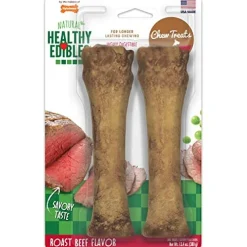 Nylabone Healthy Edibles Natural Chew Treat Dog Biscuits Treats - Roast Beef - Souper 2 Pack