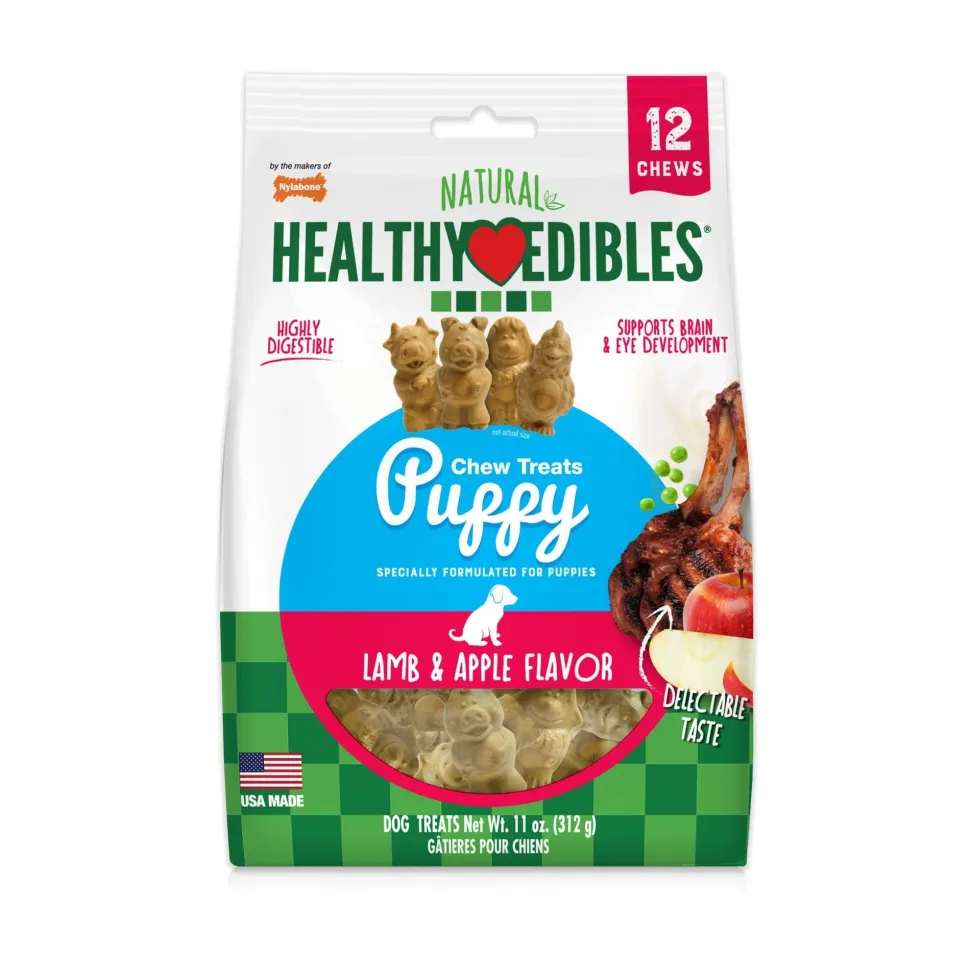 Nylabone Healthy Edibles Puppy Natural Chew Dog Biscuits Treats - Lamb/Apple - 12 Pack