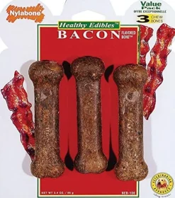 Nylabone Healthy Edibles Natural Chew Dog Biscuits Treats - Bacon - Reg - 3 Pack