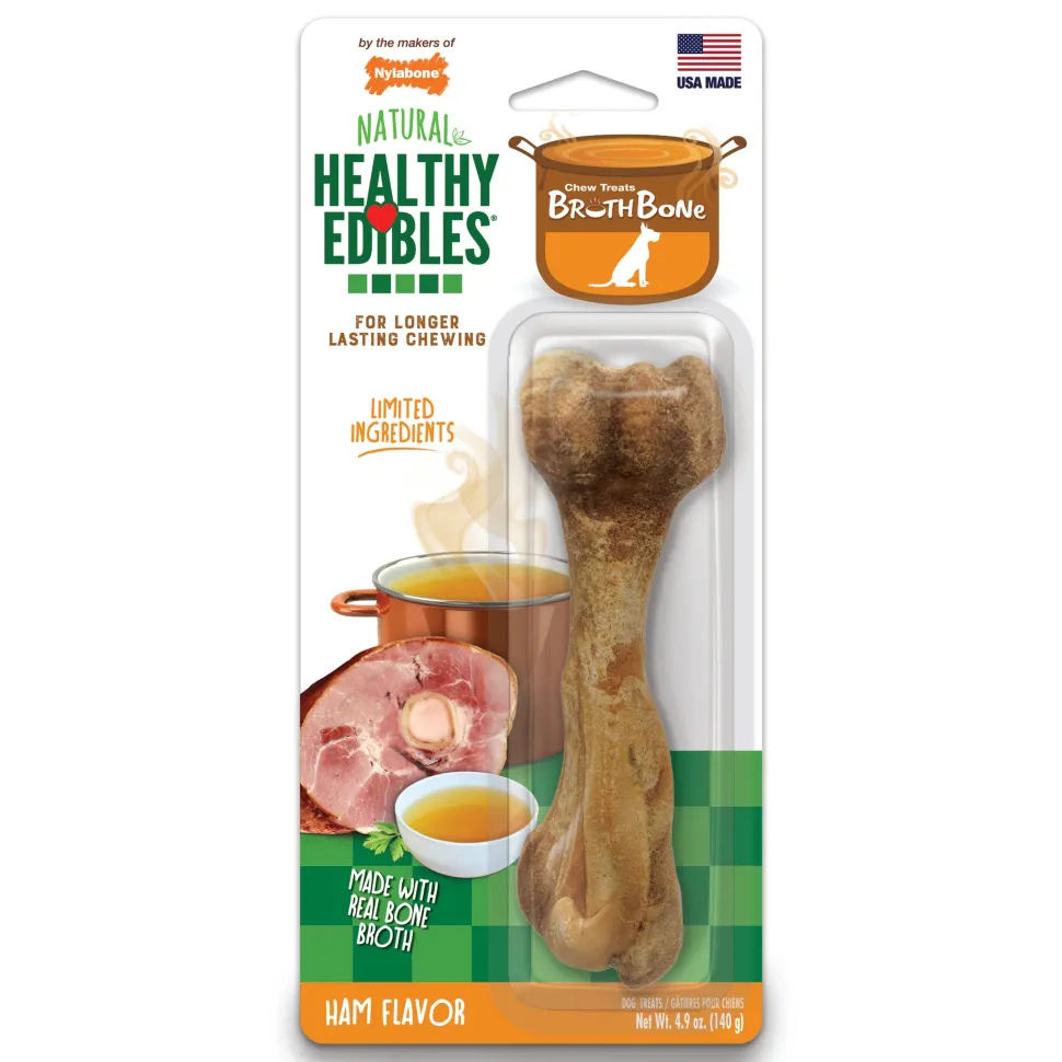 Nylabone Healthy Edibles Broth Bone All Natural Dog Treats Made With Real Bone Broth - Giant - Up To 50 lb