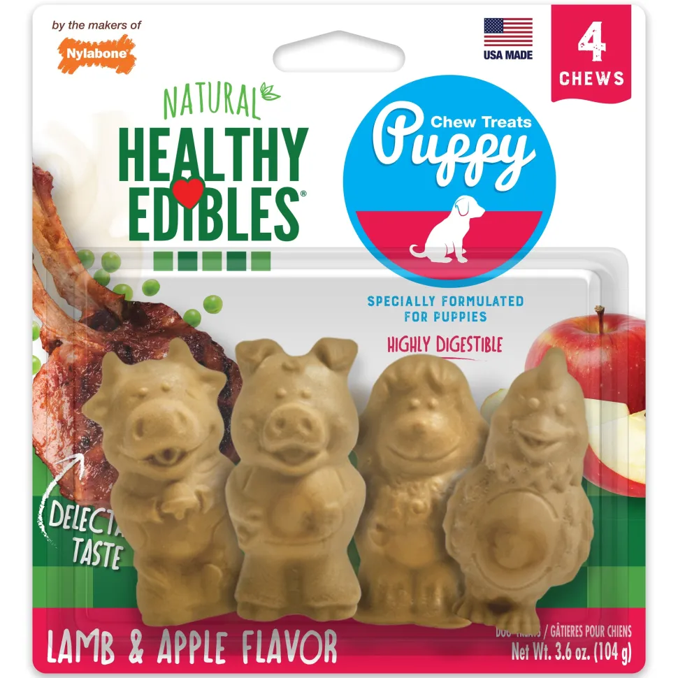 Nylabone Healthy Edibles Puppy Natural Long Lasting Dog Chew Treats Lamb & Apple - Small/Regular - 4 Count