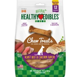 Nylabone Healthy Edibles All-Natural Long Lasting Roast Beef and Chicken Flavor Chew Treats Variety Pack - Small/Regular - 12 Count