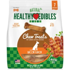 Nylabone Healthy Edibles All-Natural Long Lasting Bacon Flavor Chew Treats 7 Count - Medium/Wolf