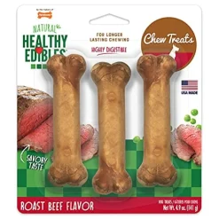 Nylabone Healthy Edibles Natural Chew Dog Biscuits Treats - Roast Beef - Reg - 3 Pack