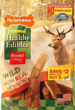 Nylabone Healthy Edibles Wild Natural Antler Dog Biscuits Treats - Venison - Wolf - 10 Pack