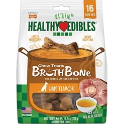 Nylabone Healthy Edibles Broth Bone Natural Chew Dog Biscuits Treats - Ham - Small - 16 Pack