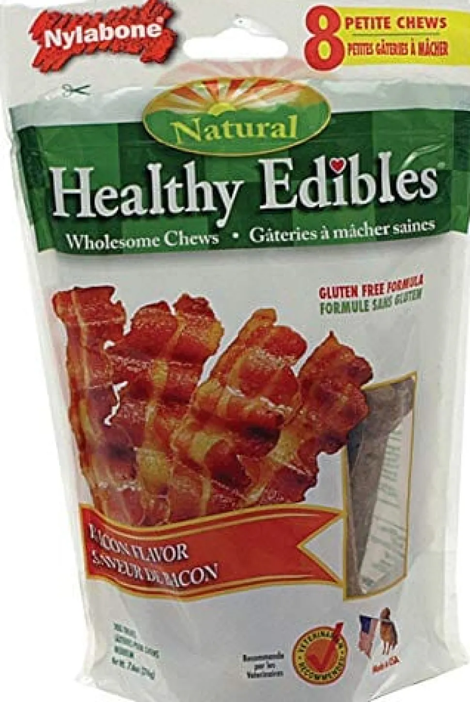 Nylabone Healthy Edibles Natural Chew Dog Biscuits Treats - Bacon - Petite - 8 Pack