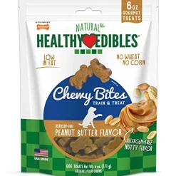 Nylabone Healthy Edibles Natural Chewy Bites Dog Biscuits Treats - Peanut Butter - 6 Oz