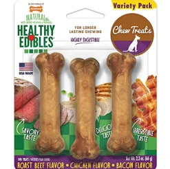 Nylabone Healthy Edibles Natural Chew Variety Pack Dog Biscuits Treats - Assorted - Petite - 3 Pack
