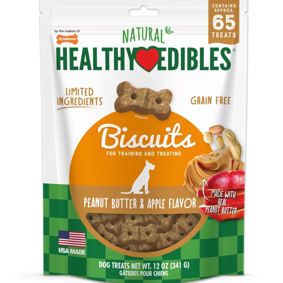 Nylabone Healthy Edibles Biscuits Grain Free Dog Treats Peanut Butter & Apple - 12 Oz
