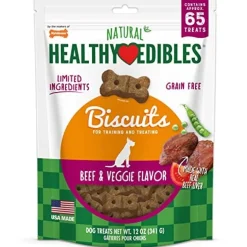 Nylabone Healthy Edibles Natural Grain-Free Biscuits Dog Biscuits Treats - Beef/Veggie - 12 Oz