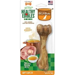 Nylabone Healthy Edibles Broth Bone Natural Chew Dog Biscuits Treats - Ham - Large