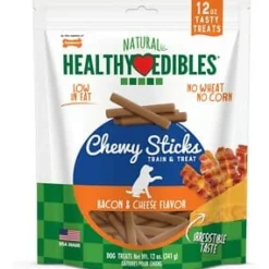 Nylabone Healthy Edibles Chewy Sticks Dog Biscuits Treats - Bacon/Cheese - 12 Oz