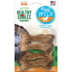 Nylabone Healthy Edibles WILD Puppy Natural Long Lasting Turkey Dog Chew Treats Puppy Wild Bone - Small/Regular - 4 Count