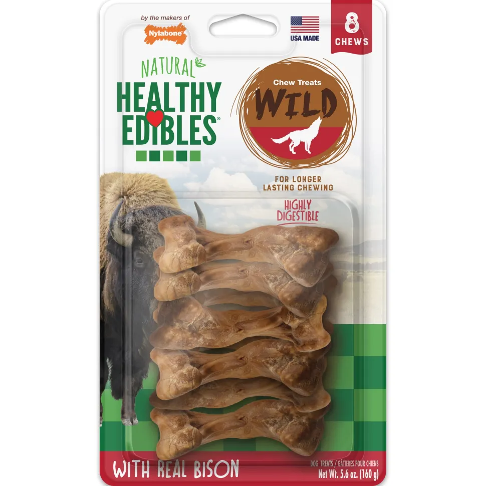 Nylabone Healthy Edibles WILD Natural Long Lasting Bison Flavor Dog Chew Treats Wild Bone - Small/Regular - 8 Count
