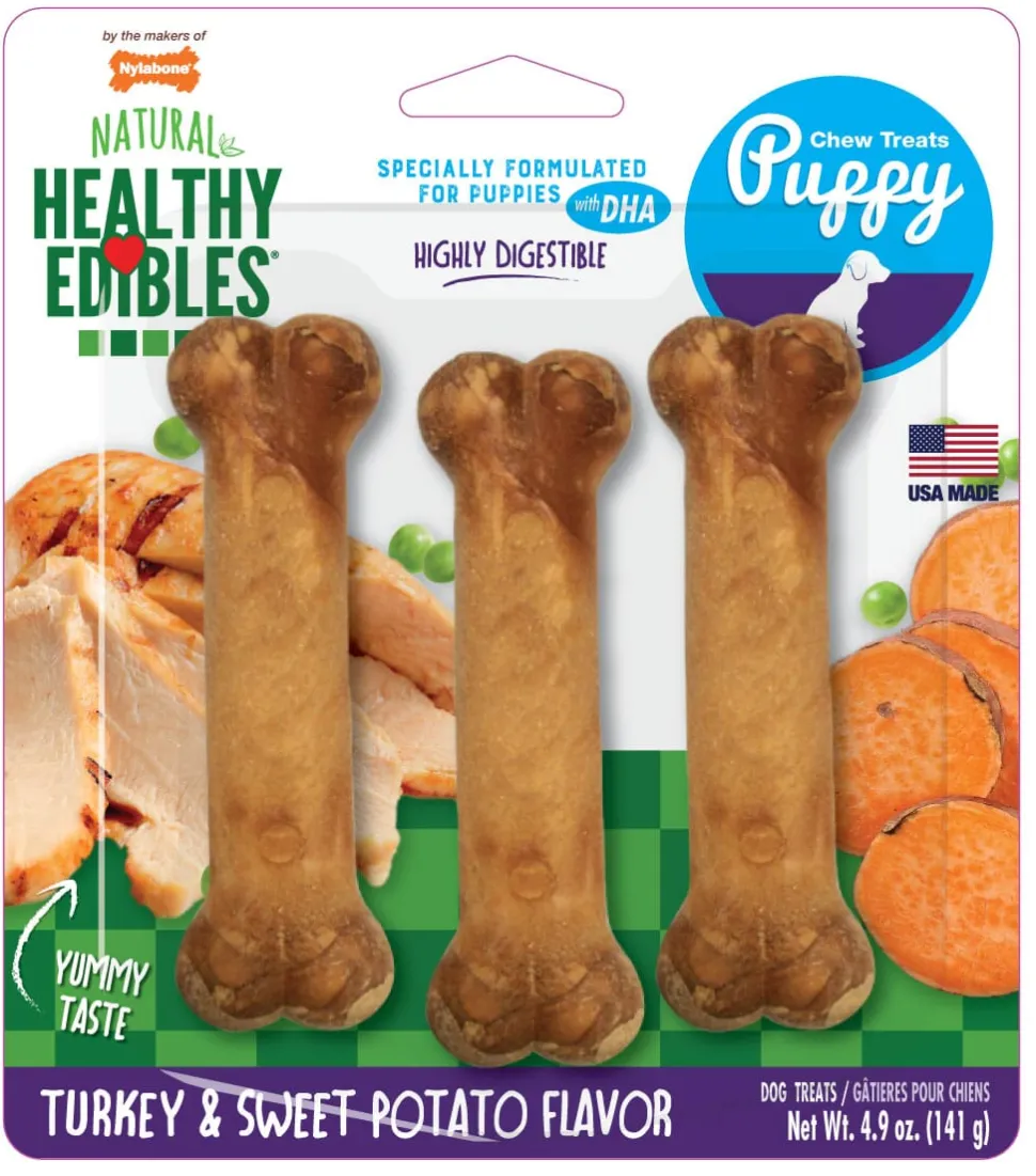 Nylabone Healthy Edibles Puppy Chew Treats - Small/Regular - Up To 25 lb - 3 Count