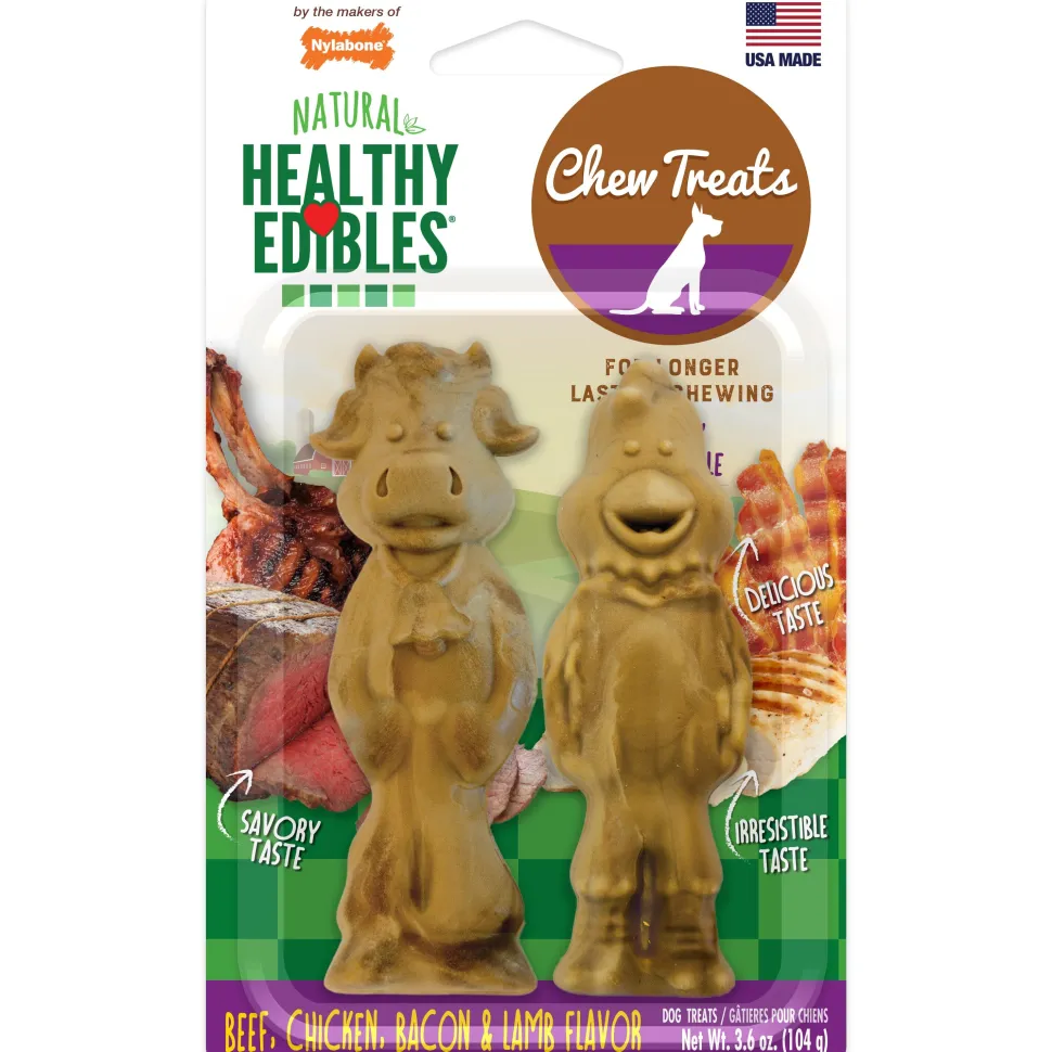 Nylabone Healthy Edibles Farm Friends Grain Free Dog Treats Beef, Chicken, Bacon, & Lamb - Large/Giant - 2 Count