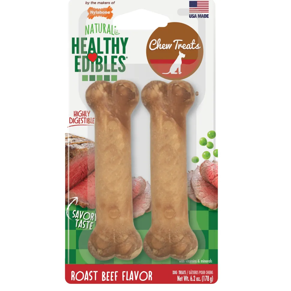 Nylabone Healthy Edibles All-Natural Long Lasting Roast Beef Flavor Chew Treats - Wolf - Up To 35 lb - 2 Count