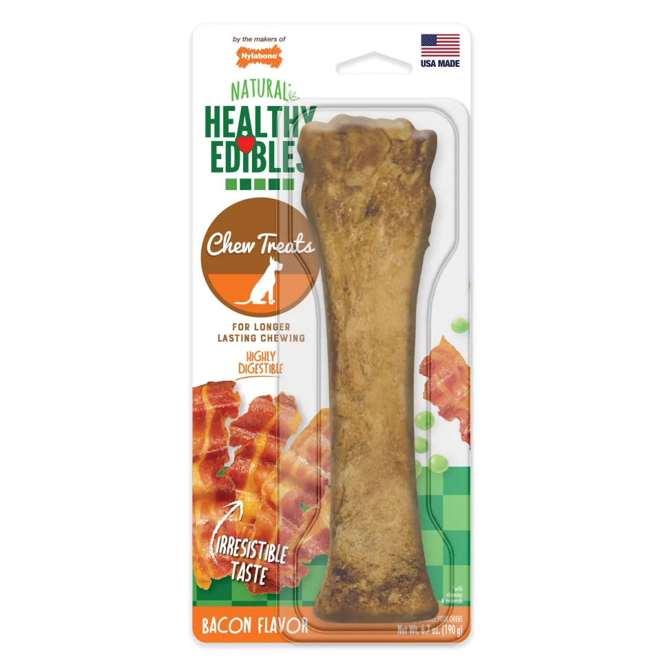 Nylabone Healthy Edibles All-Natural Long Lasting Bacon Flavor Chew Treats - Souper - 50+ lb