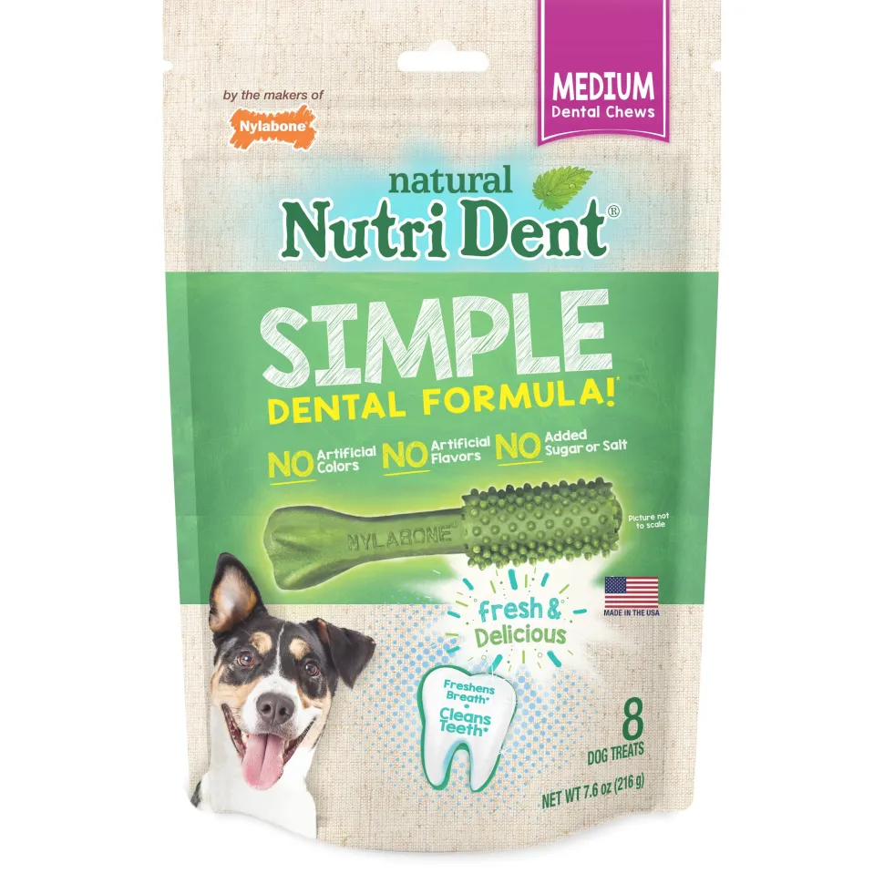 Nylabone Nutri Dent SIMPLE Natural Dental Fresh Breath Flavored Chew Treats - Medium - 8 Count