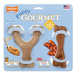 Nylabone Puppy Gourmet Style Strong Chew Toy Bundle Bacon, Peanut Butter - Small/Regular (2 Count)