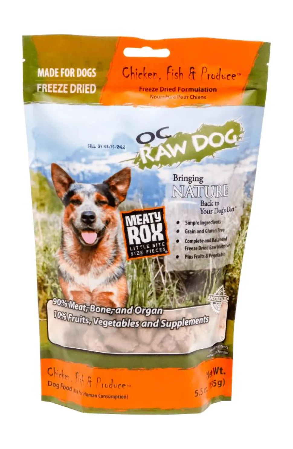 OC Raw Chicken, Fish, & Produce Meaty Rox Freeze-Dried Dog Treats - 5.5 Oz Bag