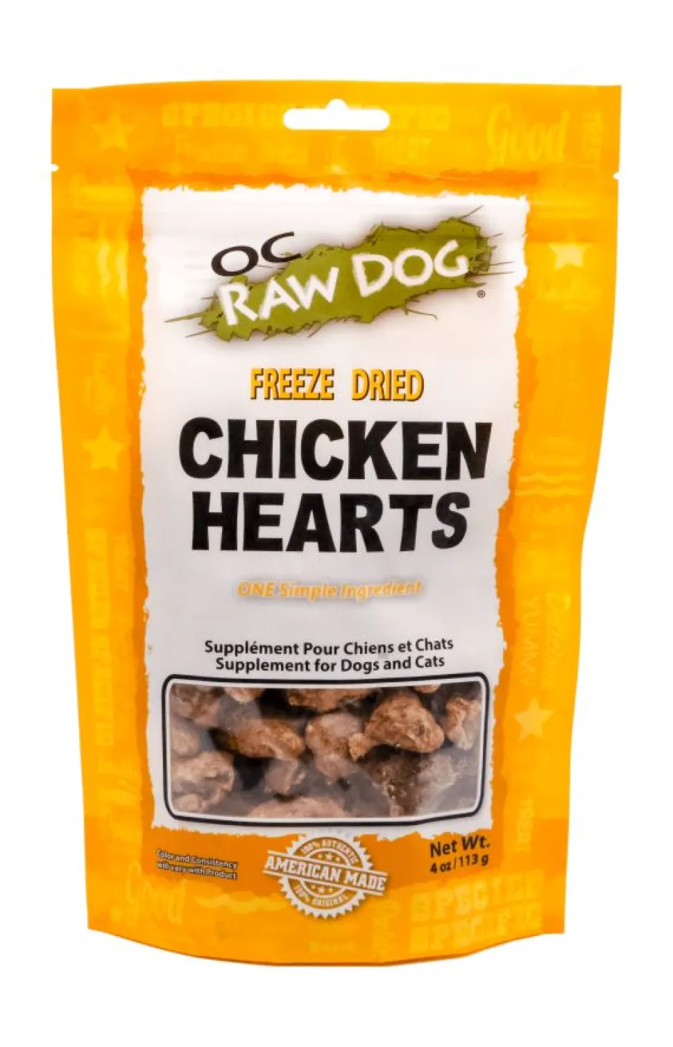 OC Raw Chicken Hearts Freeze-Dried Cat and Dog Supplemental Treats - 4 Oz Bag
