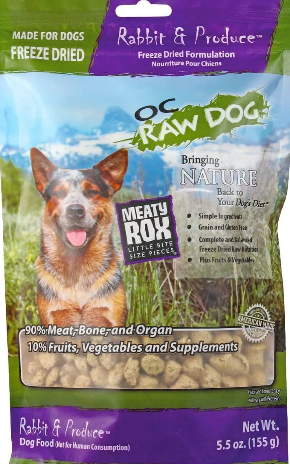 OC Raw Rabbit & Produce Meaty Rox Freeze-Dried Dog Treats - 5.5 Oz Bag