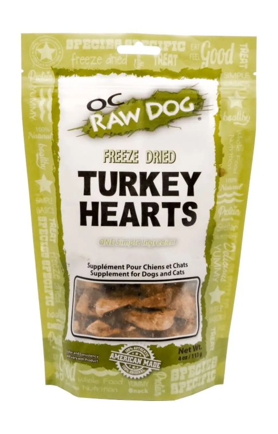 OC Raw Turkey Hearts Freeze-Dried Cat and Dog Supplemental Treats - 4 Oz Bag