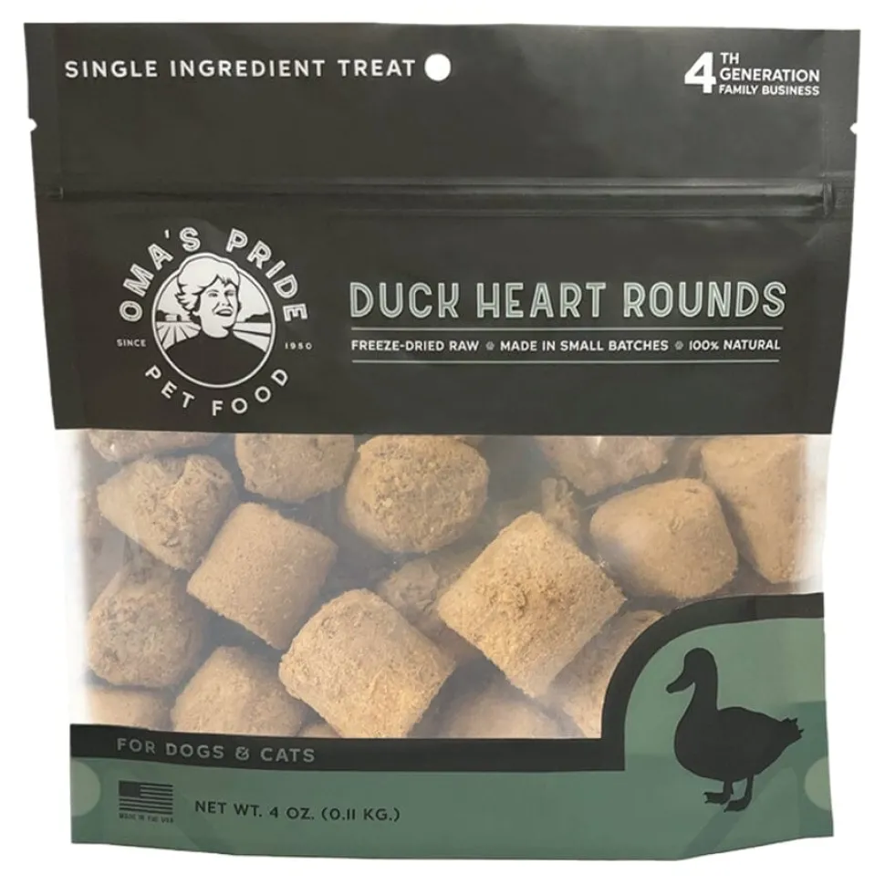 Omas Pride Duck Heart Rounds Freeze-Dried Natural Cat and Dog Chews - 4 Oz